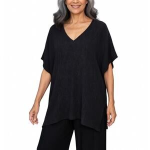 Eileen Fisher Black Textured V-Neck Boxy Oversized Tunic Top sz XL